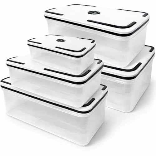 Kit 5 Potes Herméticos Retangulares, Plástico Transparente, Resistente, Conjunto com Tampas de Vedação em Silicone