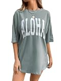 Remidoo Women's Casual Oversized T Shirts Short Sleeve Aloha Graphic Tees Vintage Summer Shirt Green Medium