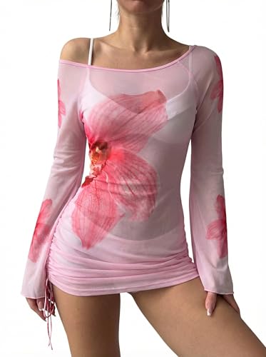 Image of ZAFUL Womens Swimsuit Cover Up Dress Off Shoulder Hollow Coverup Bathing Suit Mesh Swim Beach Dress