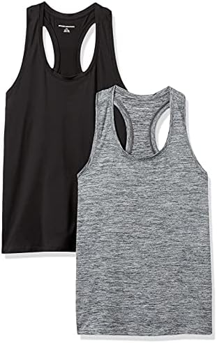 Amazon Essentials Women's Tech Stretch Racerback Tank Top (Available in Plus Size), Pack of 2, Black, Space Dye, Medium
