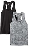 Amazon Essentials Women's Tech Stretch Racerback Tank Top (Available in Plus Size), Pack of 2, Black, Space Dye, X-Large