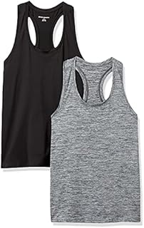 Amazon Essentials Women's Tech Stretch Racerback Tank Top (Available in Plus Size), Pack of 2, Black, Space Dye, Small