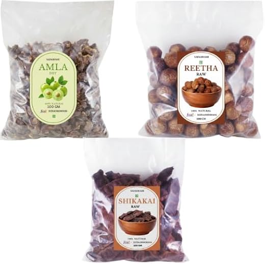 Whole Dried Amla, Reetha, Shikakai Raw Form for Hair Care Combo (100 g (Pack of 3) Total - 300gm)