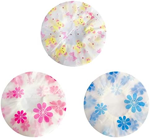 Shower Cap, Reusable Plastic Elastic Bathing Waterproof Hair Cap For Spa, Home, Hotel and Hair Salon (Snowflake + Bear)