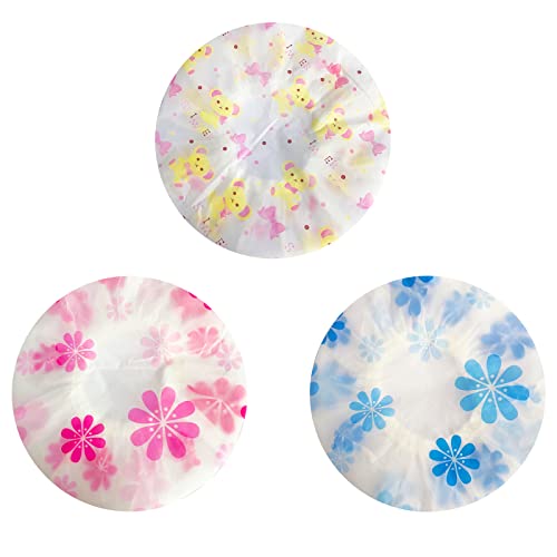 Shower Cap, Reusable Plastic Elastic Bathing Waterproof Hair Cap For Spa, Home, Hotel and Hair Salon (Snowflake + Bear)