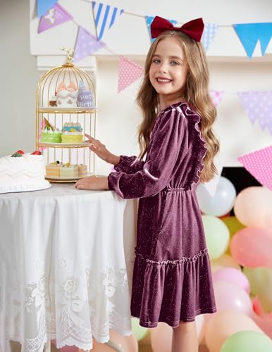 Arshiner Girls Dress Long Sleeve Ruffled Smocked Casual Dress with Pockets 5-14 Years3