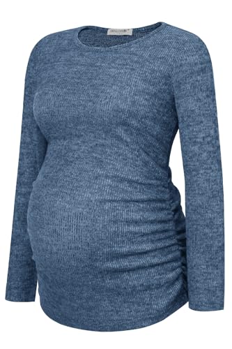 Smallshow Women's Maternity Sweater Shirt Long Sleeve Pregnancy Top Clothes Grey Blue S