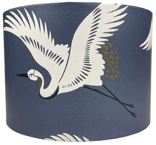Navy Blue Bird Lampshade for Ceiling & Table Lamps - Japanese Crane Drum Shade, Bedroom Home Decor Accessories