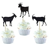 24 Pack Goat Cupcake Toppers Glitter Sheep Cupcake Picks Animal Goat Cake Decorations for Baby Shower Kids Birthday Theme Party Supplies Black