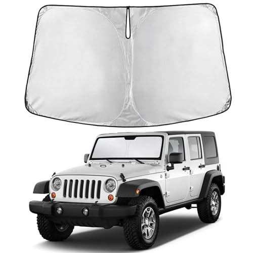 Image of EcoNour Windshield Sunshade Compatible for Jeep Wrangler Rubicon Sahara TJ JK JKU2 4DOOR 1997-2015 2016 2017, Sun Visor for Front Windshield & Window Sun Shade Cover, UV Heat Blocker, Car Accessories