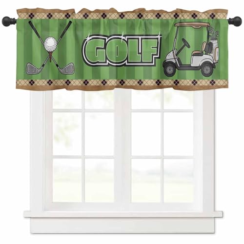 Kitchen Curtain Valances for Windows, Golf Club Car Valance Curtains for Kitchen, Rod Pocket Window Curtain Bathroom Window Valance for Bedroom 54"x18" Green Grassland Wooden Grain Texture