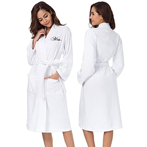 AW BRIDAL 2Pcs Couple Terry Cloth Robes 100% Cotton Hooded Spa Robe for Women Men Wedding Anniversary Engagement Gifts2