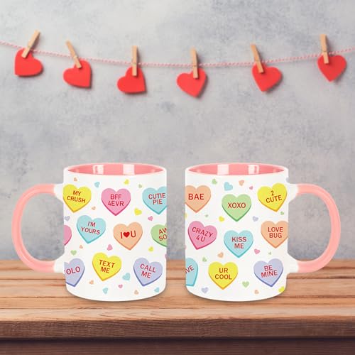 Whaline W11665 2Pcs Valentine'S Day Couple Mug Set Conversation Heart Coffee Mugs Colorful Heart Saying Mugs thumb #6