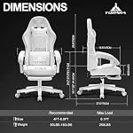 Chaise de jeu blanc, chaise de bureau de massage ergonomique avec repose-pieds, coussin de ressort de poche, rembourrage, haut du dos, appuie-tête et lombaire, chaise en cuir réglable