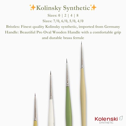Image of Wood Professional Synthetic Detail Paint Brushes Set, 4 Fine Tip Sizes, with Storage Case