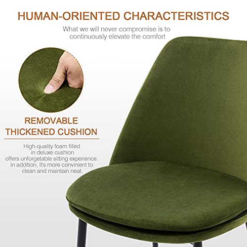 Zesthouse Green Velvet Dining Chairs Set of 2, Mid Century Kitchen & Dining Room Chairs with Detachable Cushion, Modern Reception Chairs, Armless Upholstered Chairs for Living Room, Waiting Room - Thumbnail 4