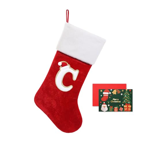 NIBESSER 18 Inches Monogram Christmas Stockings with Letters, Large Super Soft Christmas Stockings Red Velvet with White Soft Plush Cuff for Christmas Xmas Tree Holiday Fireplace