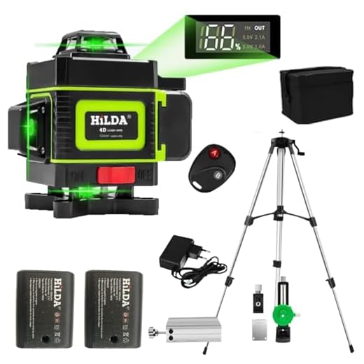 Nível Laser 16 Linhas Verde 2 Baterias Recarregável Com Display Digital 4d 360 Graus Hilda Tripé Aluminio 150cm