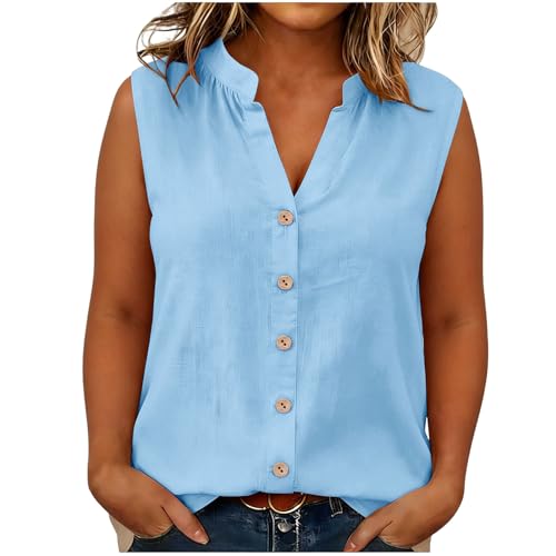 Image of Keepink Womens Sleeveless Tops Dressy Casual Button Down Shirts Loose Fit Tunic Tank Tops Ladies Shirt Vest Basic Tee Summer Smart Open Blouse for Work Office Going Out S-XXL