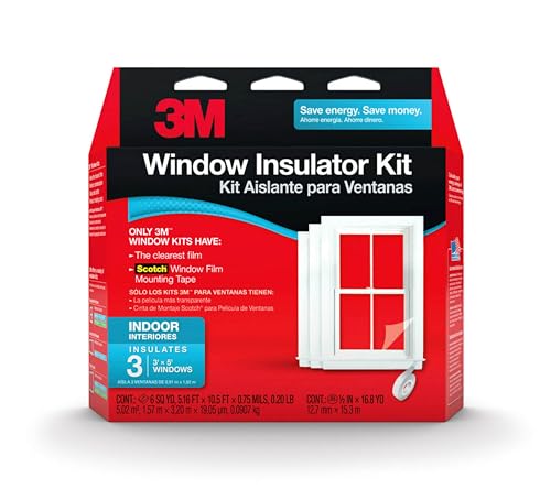 3M Indoor Window Insulation, Insulator Kit for 3 Windows 3ft x 5ft, Keeps Cold Air Out and Warm Air In, Includes Heat Shrink Window Film and Scotch Window Film Mounting Tape (2130W-6) by 3M - Used condition - US$9.17