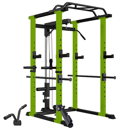 aphrophina Home Gym Solution with Multi-Functional Power Cage, Adjustable Squat Rack, 1000 lbs Capacity, Black and Green