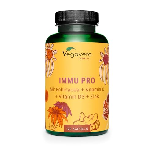 Immunsystem Komplex Vegavero | Mit Echinacea, Vitamin C, Vitamin D3, Selen, Ingwer und Zink | 120 Kapseln | Abwehrkräfte stärken* | Vegan