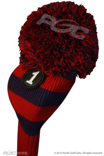 Majek Blue Red Golf Club Head Covers Retro Throwback Classic Premium Limited Edition Pom Pom Style Knit Headcover Set Fits up to 460cc Big Rocket Drivers and Metal Fairway Woods. Dress up Your Clubs!