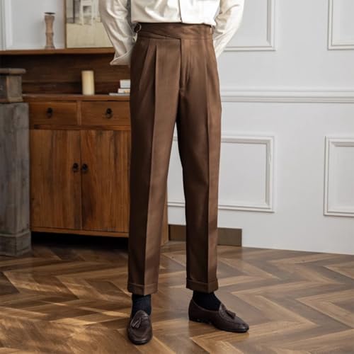 JinXuanYa Mens Dress Pants Casual Suit Pants with Adjustment Buckle, Straight Leg Slacks High-Waisted Pleated Trousers2