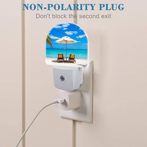 Image of Deckchairs on The Beach Night Light Plug into Wall with Dusk to Dawn Sensor Cute Nightlight for Kid Girls Boys Women Men Room Decor, Hallway, Kitchen, Bathroom, Nursery, Stairs
