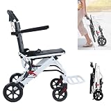 Sedia a rotelle pieghevole leggera, sedia a rotelle per il trasporto, sedia a rotelle portatile per adulti, telaio in acciaio al carbonio, freno a mano ergonomico, ruote in PU, cinghia di sicurezza