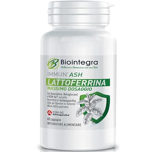 Biointegra Lattoferrina 200, Immuno Lattoferrina con Quercetina, Vitamina D e Ashwagandha KSM-66, Integratore che rinforza Difese Immunitarie, Unghie e Capelli, Senza Glutine, 60 unità