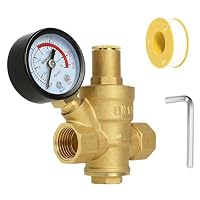Riisoyu Druckminderer Wasser 1/2 Zoll DN15 mit Manometer, Wasserdruckminderer mit Manometer Hergestellt aus 100% Hohe Härte Messing mit Einstellwerkzeugen Messing Wasserdruckminderer