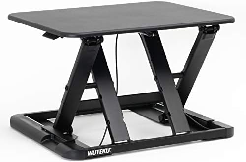Height Adjustable Stand Up Desk Converter Ergonomic Sit Standing Riser | Flat Top Table Size 22”x26” Supports 30lbs | No Assembly Required | Premium Quality & Very Sturdy | Perfect for Laptops or iMacs