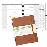 POPRUN Monthly Planner 2025-2026 Large Size (8.5'' x 10.5'') 18 Months Calendar (Jan 2025 - Jun 2026) - 4 Pages per Month with Monthly Expense & Notes, Vegan Leather Cover - Brown
