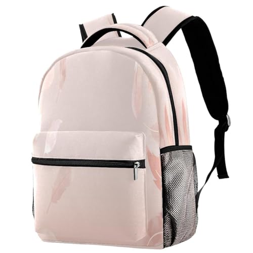 Sac à dos d'école à motif plumes roses grand volume 40cm de hauteur