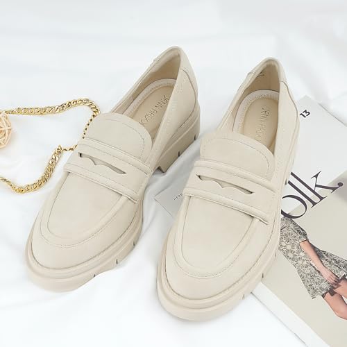JENN ARDOR Women's Chunky Loafers Slip On Lug Sole Penny Loafer Comfort Casual Round Toe Mid Heels Platform Work Shoes