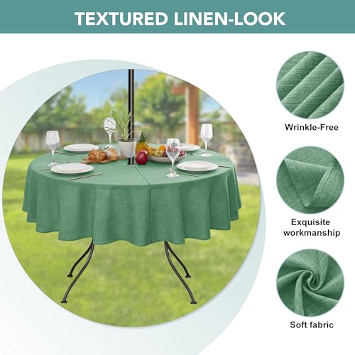 LUSHVIDA Outdoor Tablecloth with Umbrella Hole, Natural, 60 Inch Round by LUSHVIDA - Used condition - Image 4