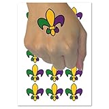 Fleur De Lis French Mardi Gras Elegant Temporary Tattoo Water Resistant Fake Body Art Set Collection - 54 1' Tattoos (1 Sheet)