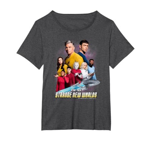 Star Trek Strange New Worlds Crew Pike Spock Uhura Ortegas T-Shirt, Women's Plus, Dark Heather Grey, 6X
