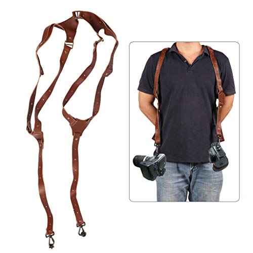 HuiDao Camera Shoulder Strap Universal Leather Adjustable Dual Shoulder Harness for DSLR Cameras