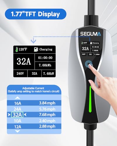 Level 2 EV Charger(32A, 240V, NEMA 14-50 Plug), Portable Electric Car Charger with 25ft EV Charger Extension Cable, Adjustable Current, Home Outdoor Level 2 Mobile Electric Vehicle Charging Station
