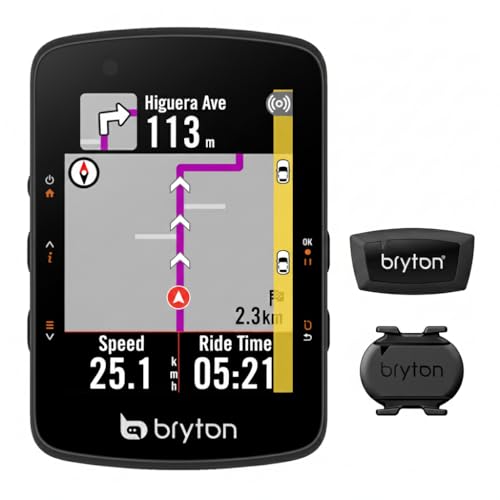 Bryton Rider 550 GPS Compteur vélo avec ensemble de capteurs avec 37 heures d'autonomie de la batterie, écran couleur de 7,1 cm (2,8 pouces) et navigation...