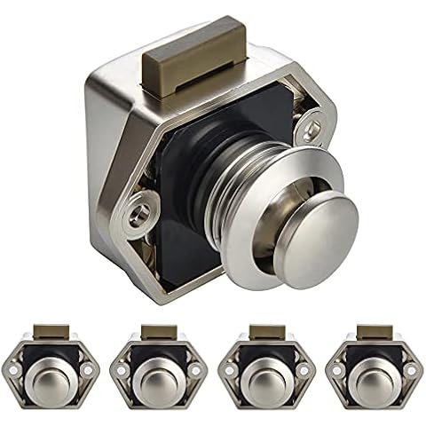 NAERDI 5 Pack RV Lock Push Button Latch Lock Keyless Cabinet Lock Drawer Knobs Pearl Nickel 2cm/0.79in Mounting Hole Cover