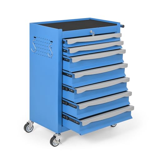 7-Drawer Tool Chest, Rolling Tool Cart, Large Capacity Tool Storage Cabinet with Keyed Locking and Drawer Liners, Link Buckle, and Can Be Combined to Large Cabinet Set, for Garage, Workshop, Warehouse by GAOMON - Used condition - US$142.97