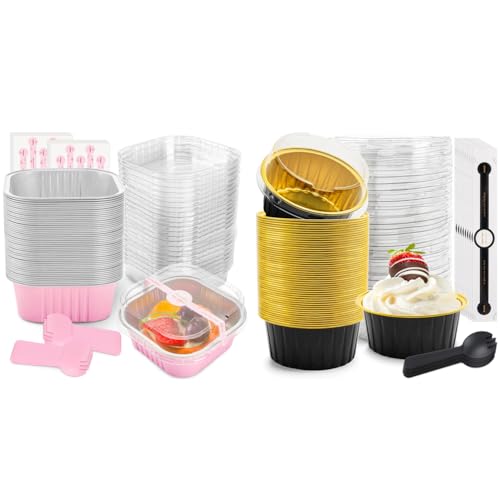 NPLUX bundle of 150 Pack Mini Loaf Pans with Lids and Spoons