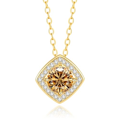 Collier moissanite 1ct halo carré pour femme en argent plaqué or 14K