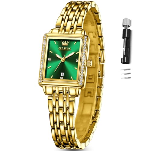 OLEVS Green Dial Watches For Women,Elegant Luxury Ladies Watches Gold Stainless Steel Small Wrist...