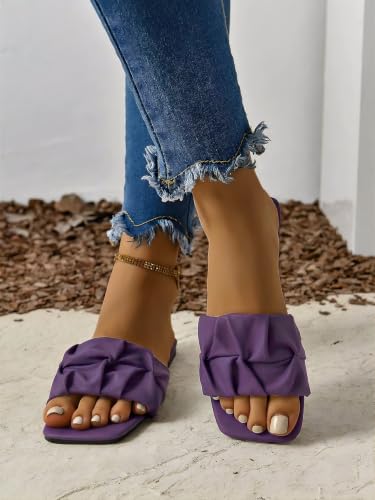 Image of GORGLITTER Women's Summer Cute Flat Sandals Dress Slide Sandals Square Toe Wedding Shoes Vacation Trendy Sandals 2026