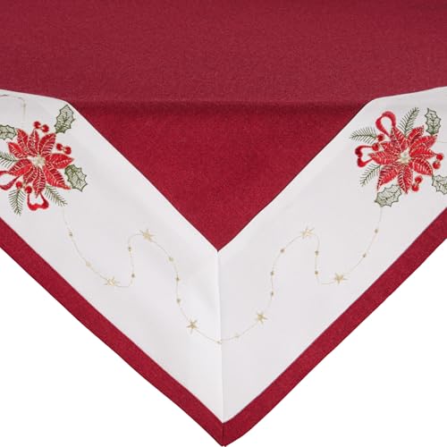Erwin Müller Mitteldecke Weihnachtsstern Leinen-Optik rot Größe 85x85 cm