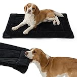 Bedsure Chew Resistant Dog Bed Large Sized Dog - Chew Proof Dog Crate Pad Machine Washable Durable Kennel Mat for Chewers with Reinforced Corners, Black, 35x22 in